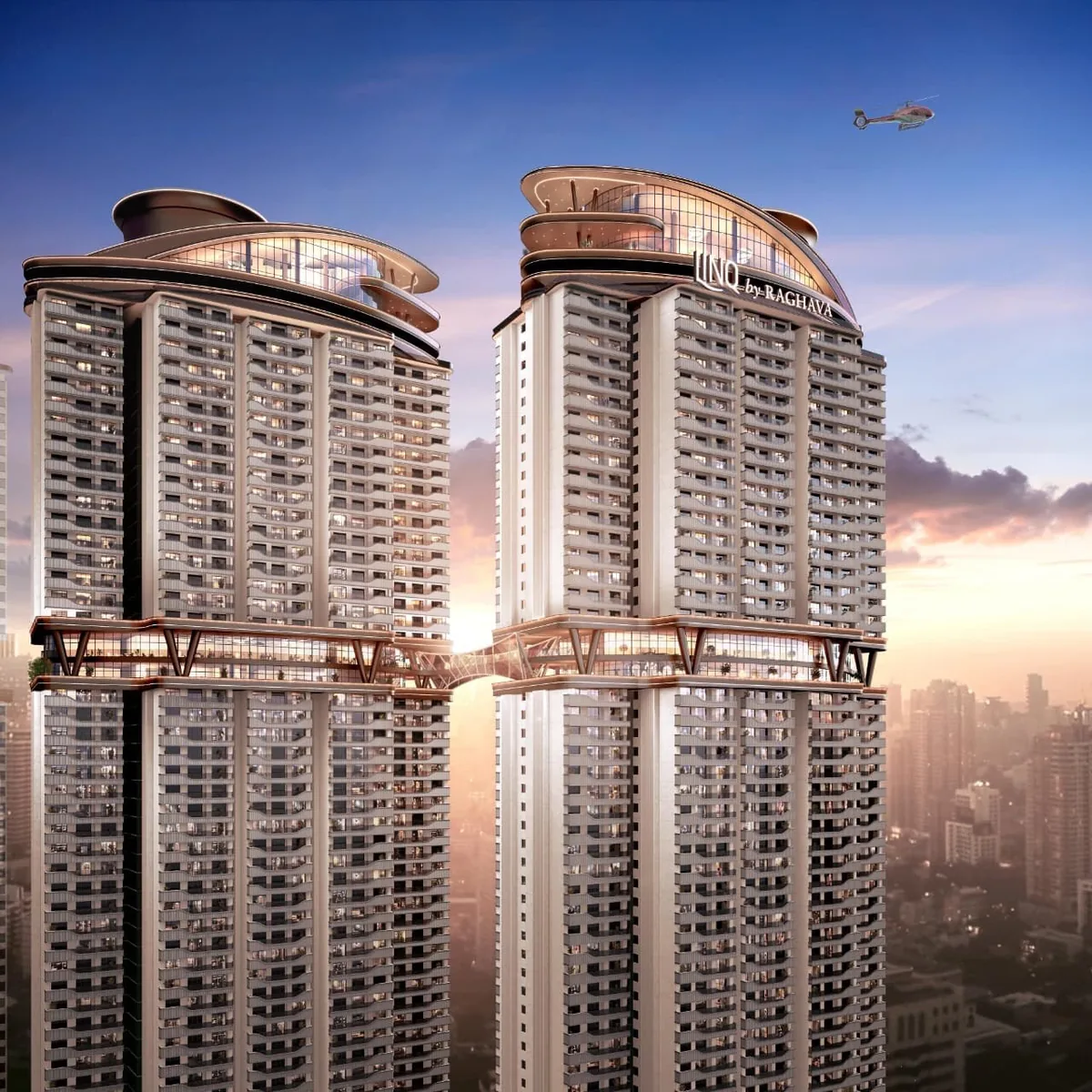 LINQ by Raghava — Twin towers joined by the double-deck sky bridge