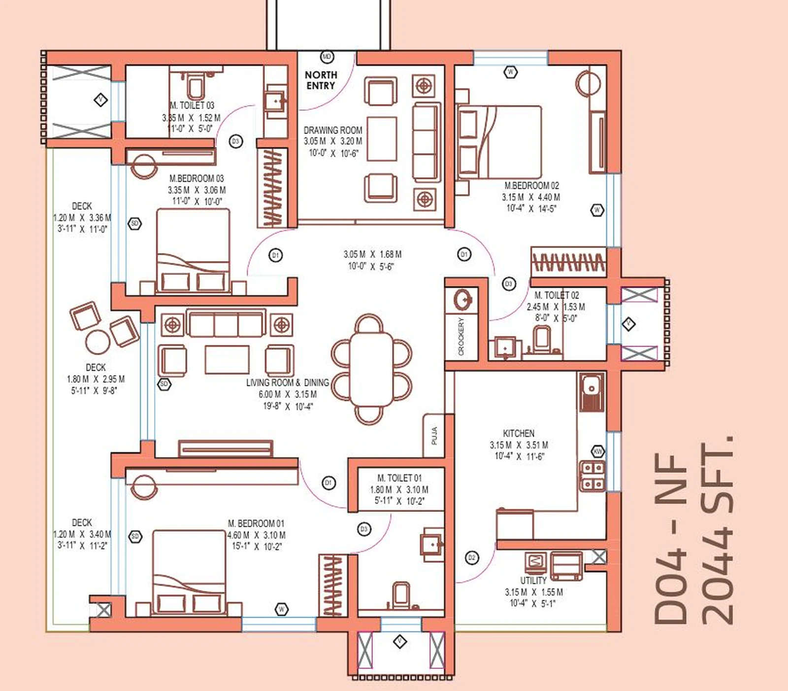 LINQ by Raghava — 3 BHK — 2,044 sq.ft floor plan